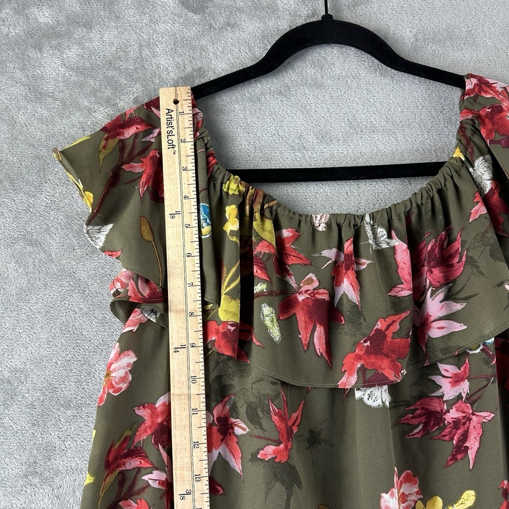 Maeve Anthropologie Blouse Women's S Green Floral Off Shoulder Ruffle Butterfly - Picture 4 of 9